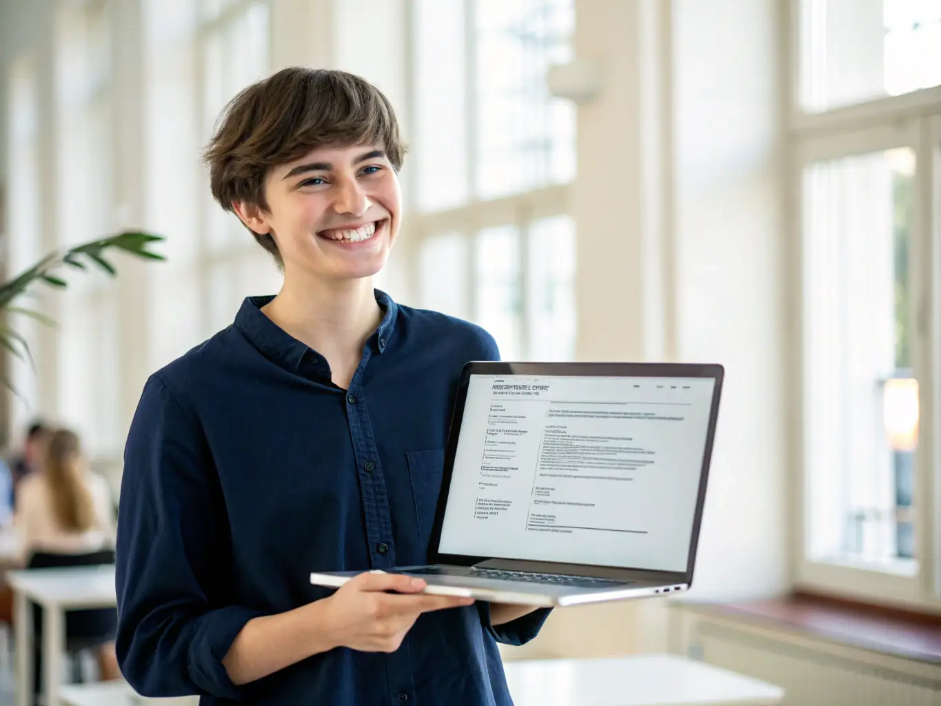 A professional headshot of a smiling student, overlaid with icons representing various skills and qualifications, illustrating the importance of showcasing key skills.