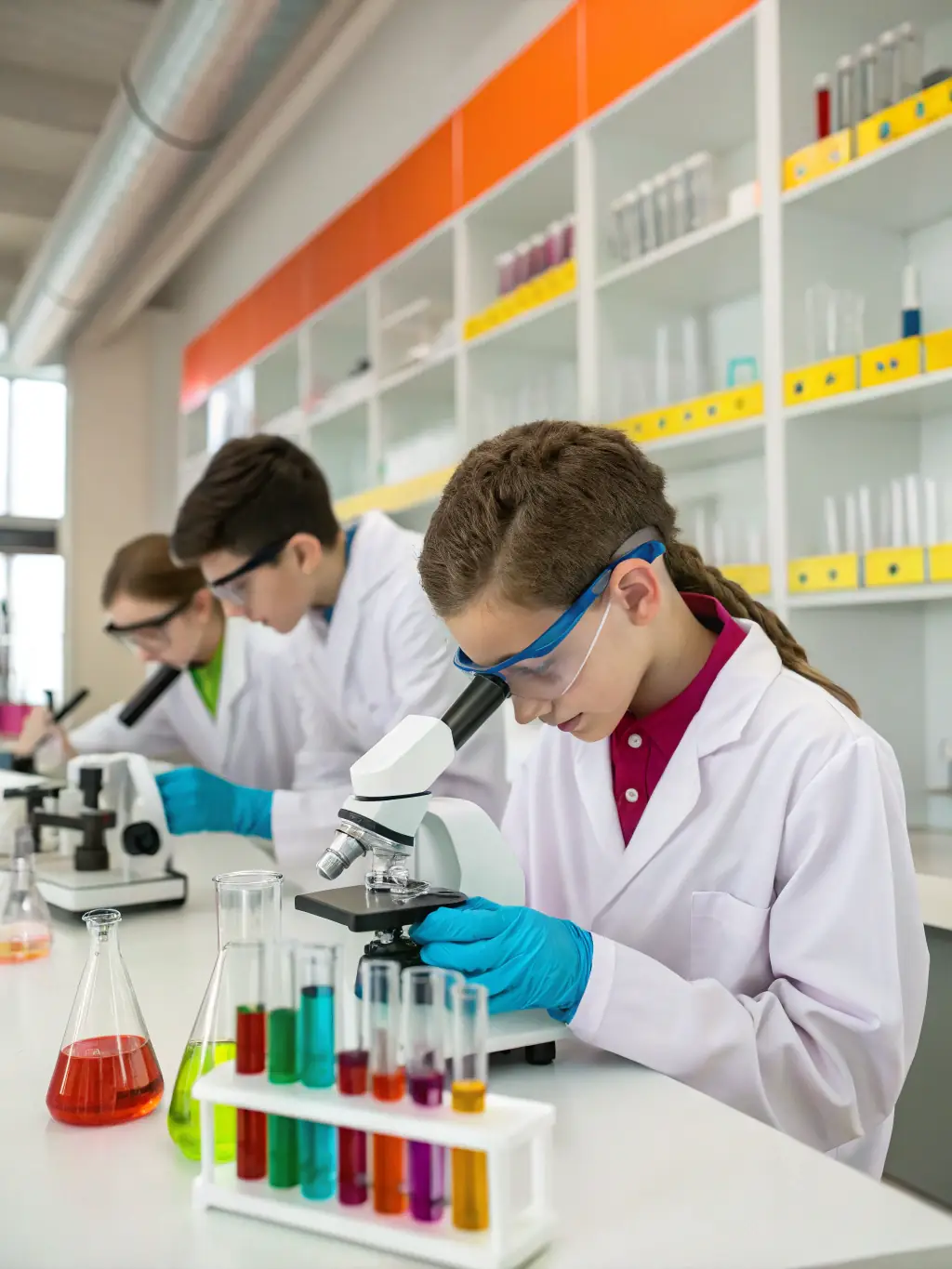 A student in a lab coat conducting an experiment with test tubes and beakers, showcasing hands-on learning in a STEM field, suitable for illustrating a Bachelor of Science program.