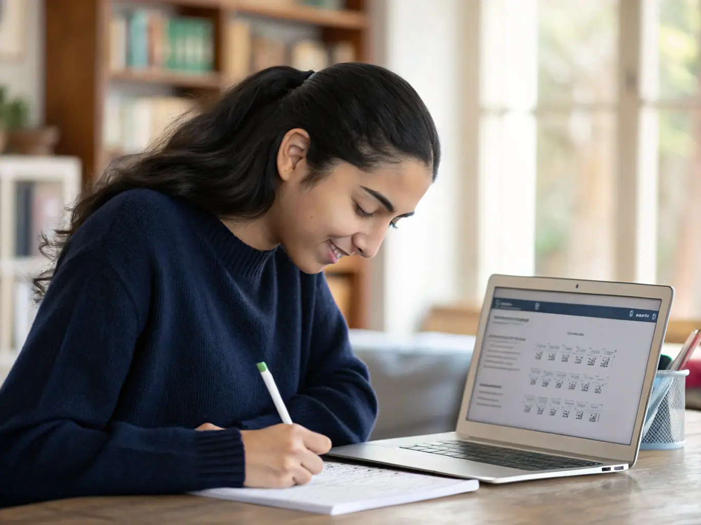 A student taking the Duolingo English Test on a laptop at home, showcasing the test's accessibility and convenience.